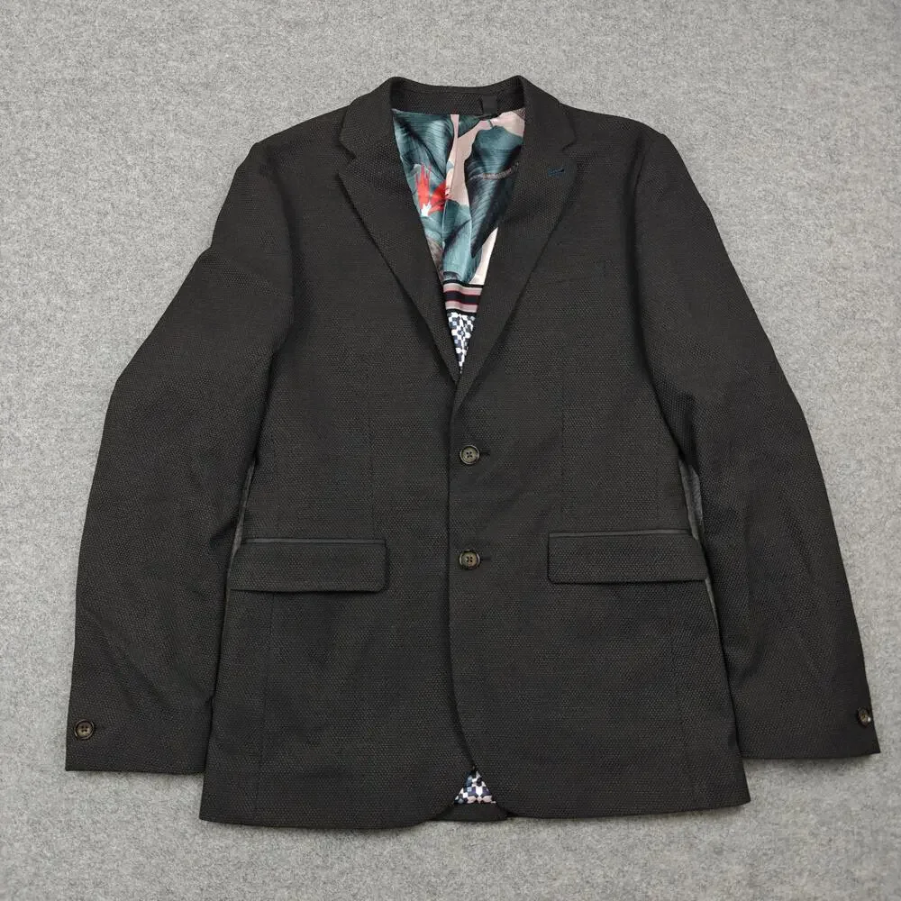 Ted Baker Blazer Mens Medium Gray Tweed Slim Fit Polyester Viscose Designer